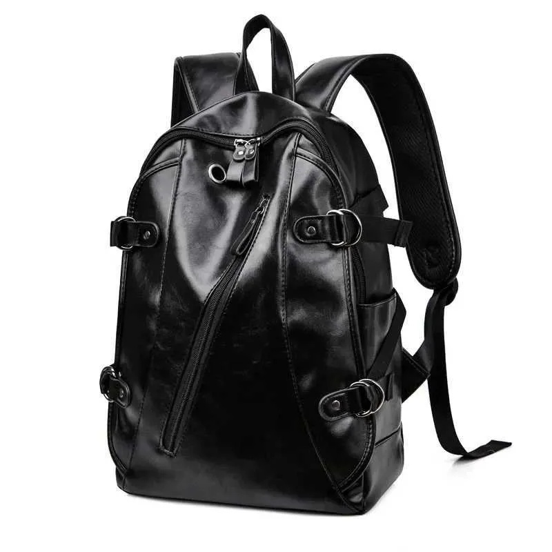 soft PU leather vintage casual for men large capacity travel male laptop shoulder bag waterproof work backpack A311