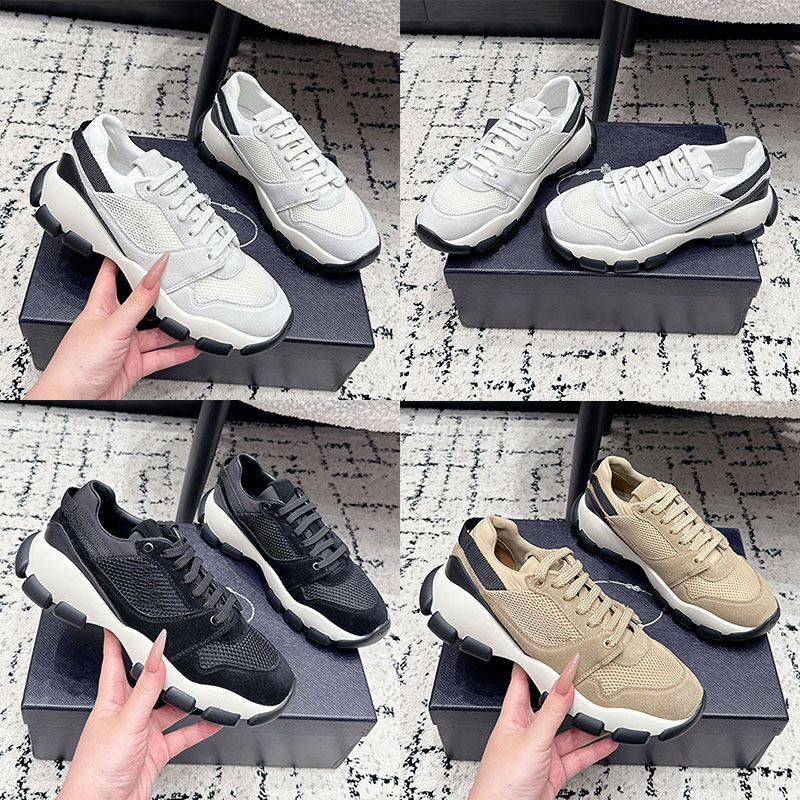 Mesh Fabric Suede Sneakers 1E503O Womens Mens Two Tone Polyester Laces Round Toe Sneakers Elegant Notched Tread Casual Shoes Fabric Lining Rubber So