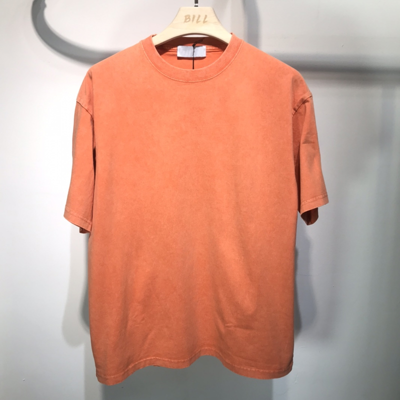 SI Washed Vintage T-Shirt Men Distressed Pigment Dyed Cotton Tee Loose Fit Short Sleeve Crew Neck With Arm Badge Multi Colors