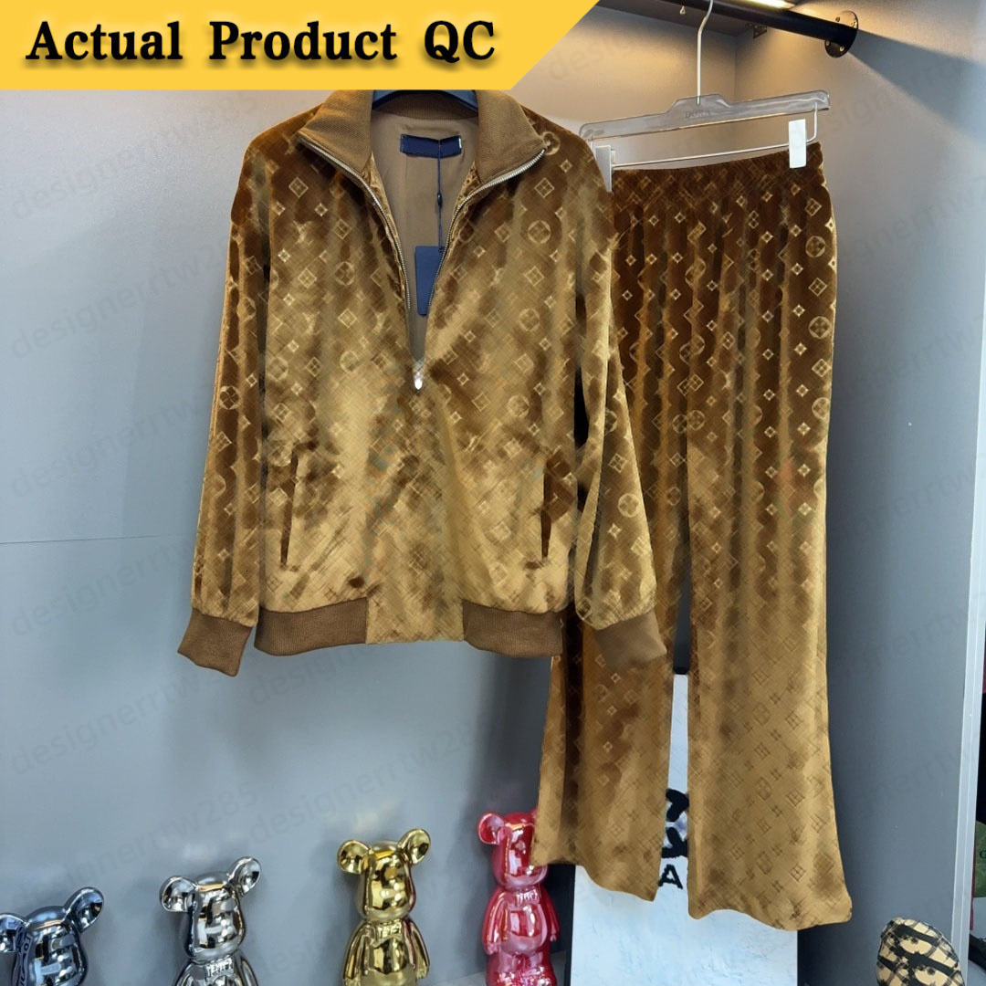Vêtements de créateurs femmes survêtement veste en velours brillant col montant pantalons longs tenue de sport vêtements d'extérieur chauds d'aut