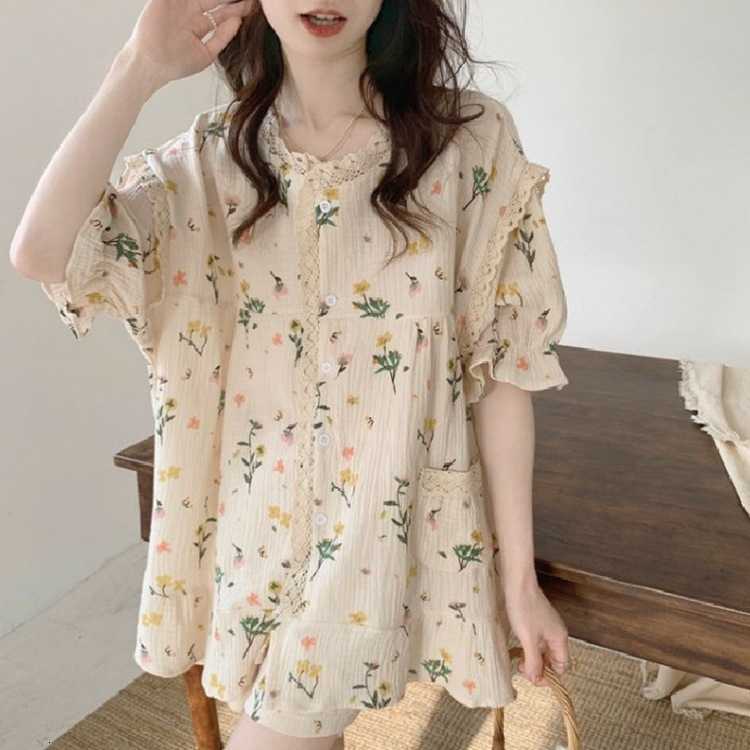 Pajamas Ins Korean-Style Princess Summer for Women Short-Sleeve Sweet and Cute Loose-Fitting Homewear for Female Students M260625