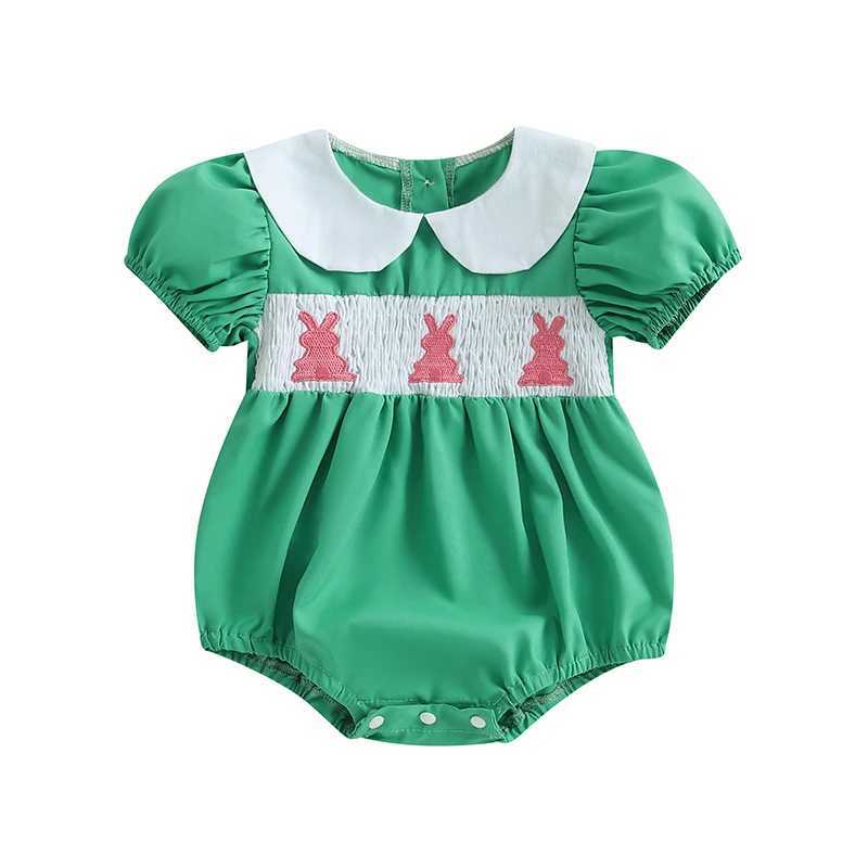 0-18M Easter Outfit Baby Girl Cute Bunny Romper Rabbit Embroidery Puff Sleeve Doll Collar Bodysuit Summer Jumpsuit Y2606253L02