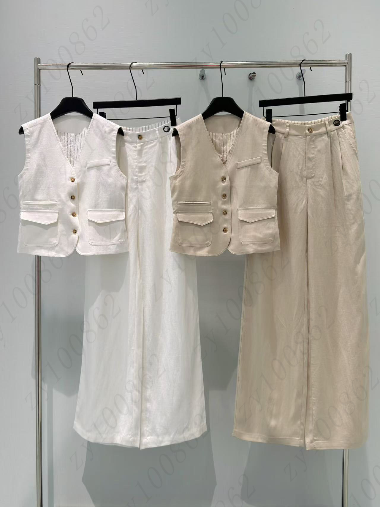 Brand tracksuit pants set designer women vest two-piece waistcoat linen pants suit fashion logo wide leg trousers vacation pants summer 2pcs Jun 25