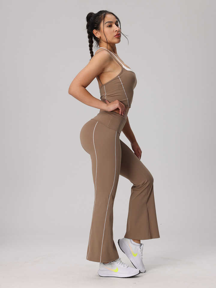 Flared Trousers Yoga-to-Street Chic Breathable Athleisure Fitness Pants Trendy Womens High-Waisted Yoga Gym Wear 4-Way Stretch M260626