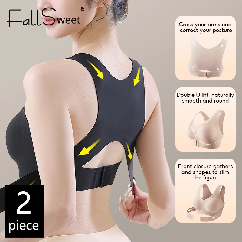 FallSweet 12PCS Womens Posture Correction Bras Seamless Wireless Push Up Bralette with Cross Back Support Female Lingerie 260624