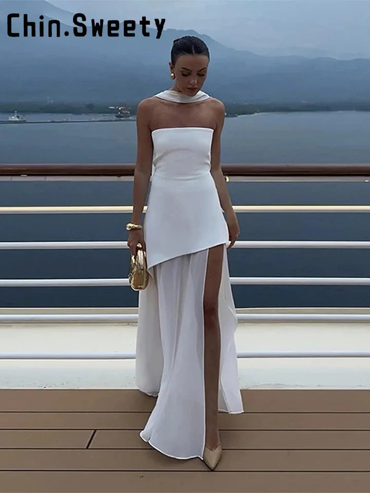 Sexy Mesh Splicing Slim Waist Sling Womens Long Dress Square Neck Sleeveless Backless Party Dresses Evening Gowns 260624