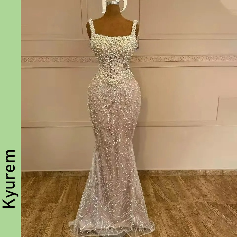 Evening Dresses Luxury Long Mermaid Full Pearls Beading Straps Birthday Party Prom Gowns for Special Occasions Custom Made color/size