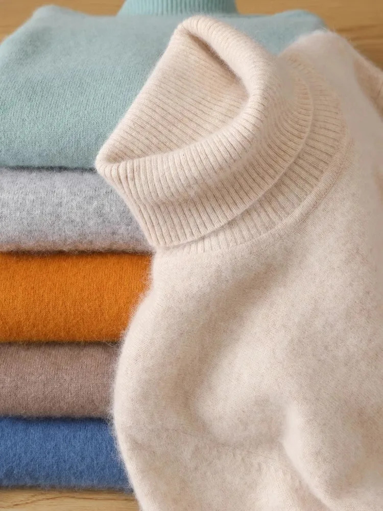 Mens 100 pure Mink velvet Cashmere Sweater High Lapels Pullovers Knitted Winter Tops Long Sleeve High-End Jumpers 260624