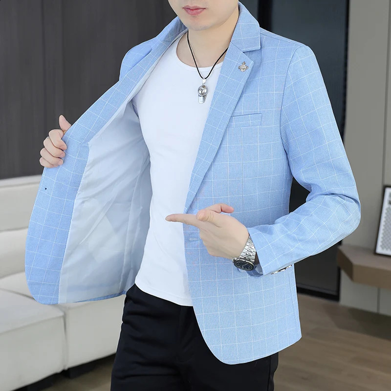 Blazer Outdoor Mens Cycling Fashion Business Casual Checkered Korean Version Personalized Hiking Wedding Formal Wear 260618