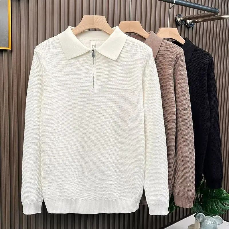 Casual Half Zipper Collared Mens Knitwear Lightweight Business Base Layer Shirt Winter Style Fashionable Sweater 260624BJ
