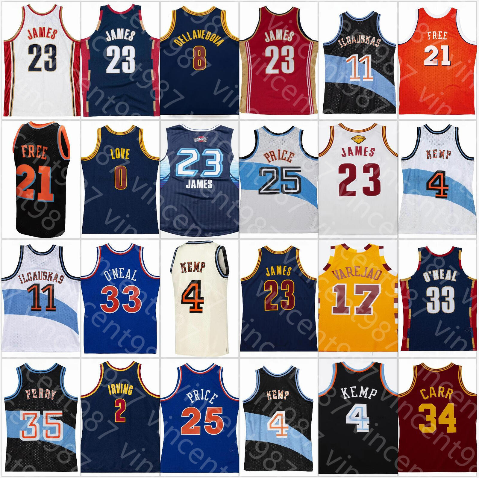 Stitched Retro Basketball Jersey Zydrunas 11 Ilgauskas Shawn 4 Kemp Danny 35 Ferry Mark 25 Price 23 James 0 Love 2 Irving 33 Shaquille 8 Dellavedova