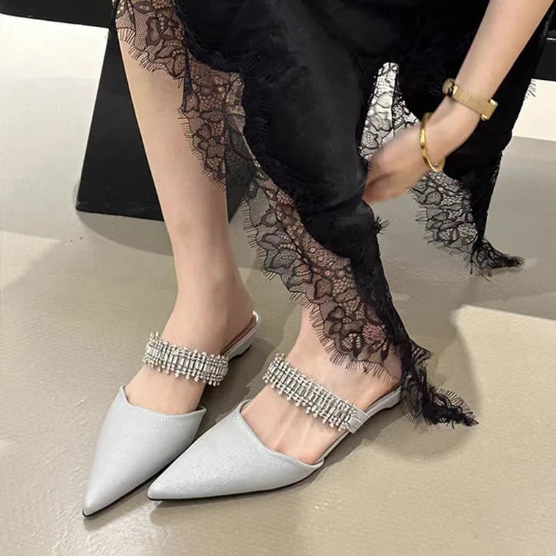 Womens Mid Heel Square Toe Sandals Fashion Diamond Decorated Outerwear Slip-On Shoes Korean Style Sandalias De Mujer Size35 40 260625