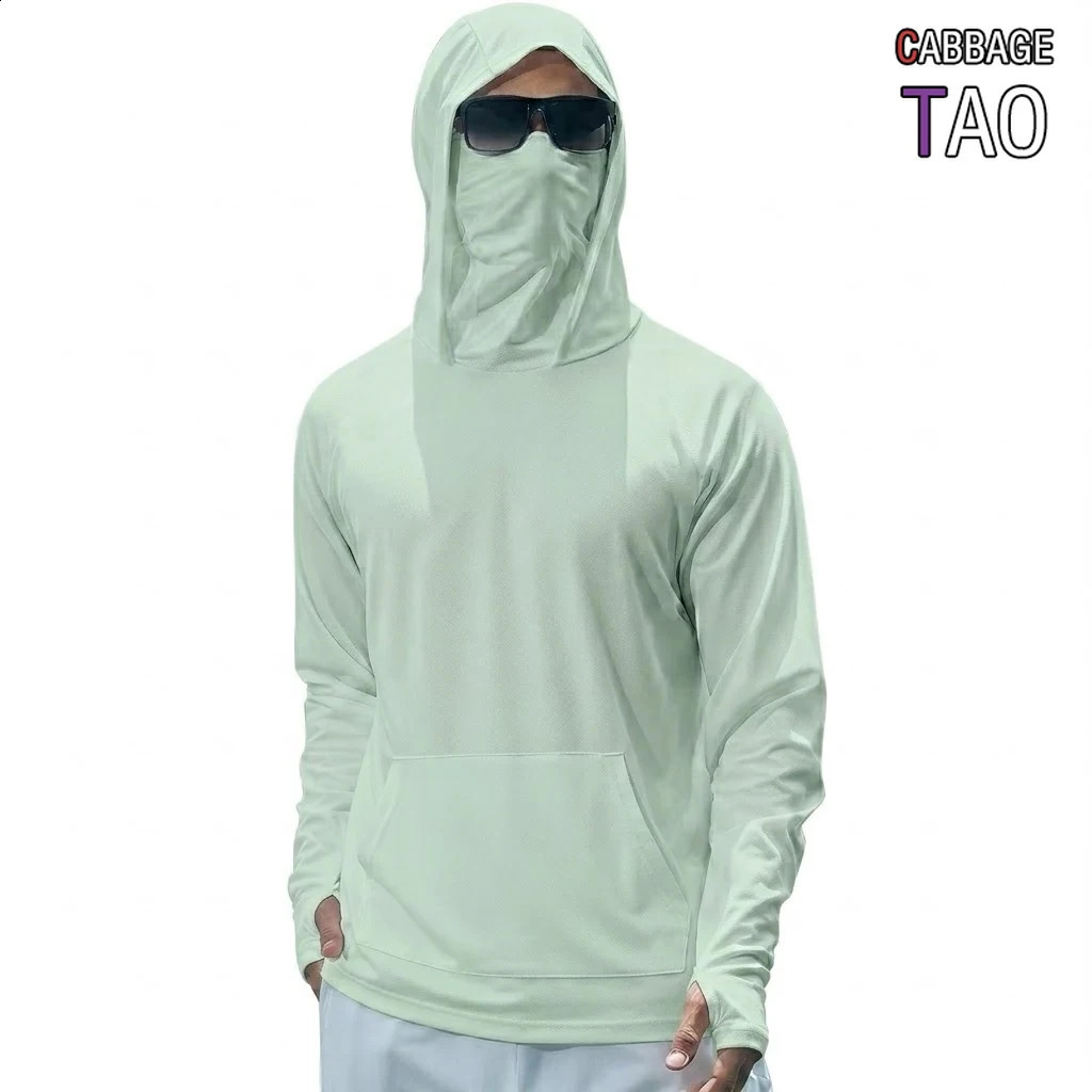Mens UPF50 Long Sleeve Hooded Tee Summer Quick Dry Sun Protection Tops and Ice Silk Casual Shirts for Running Outdoor Sports 260625