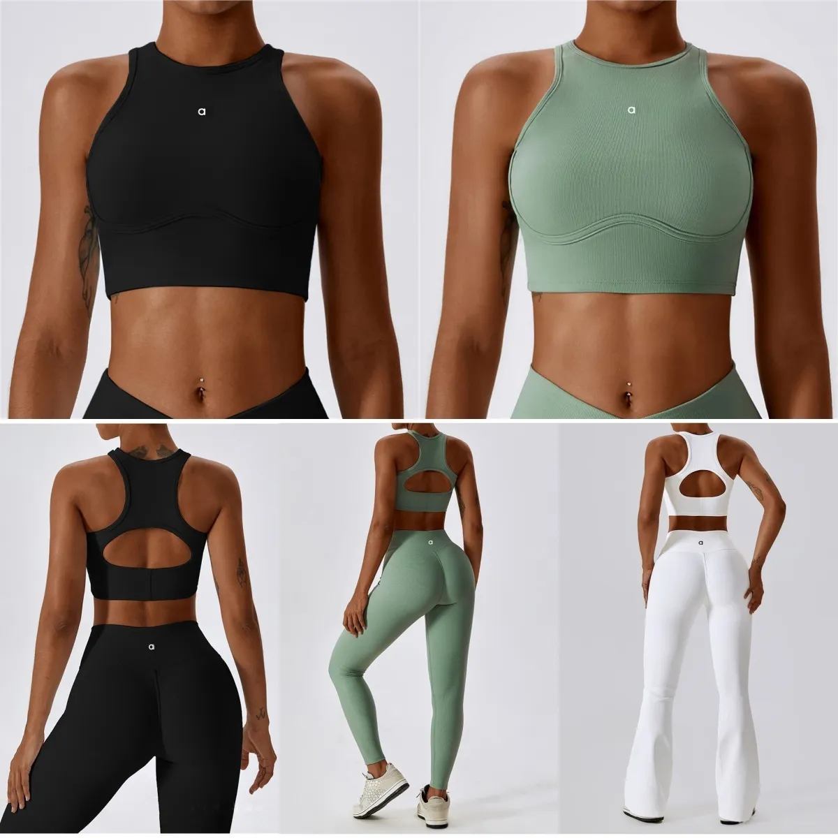 Ribbed Hollow Back Sports Bra High Waist Yoga Leggings Set Women Breathable Stretch Workout Tracksuit Gym Running Fitness Activewear 4 Colors Ava-image-1096610191