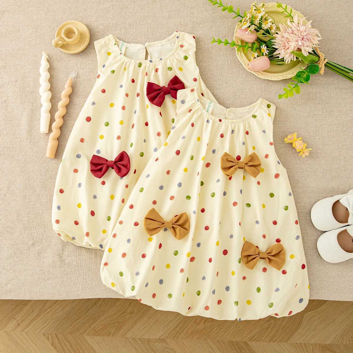 Cotton Dress for Baby Girl Cute Bow Colorful Polka Dot Sleeveless Dress Girls Summer Dress for Birthday Party Y260625IGAH
