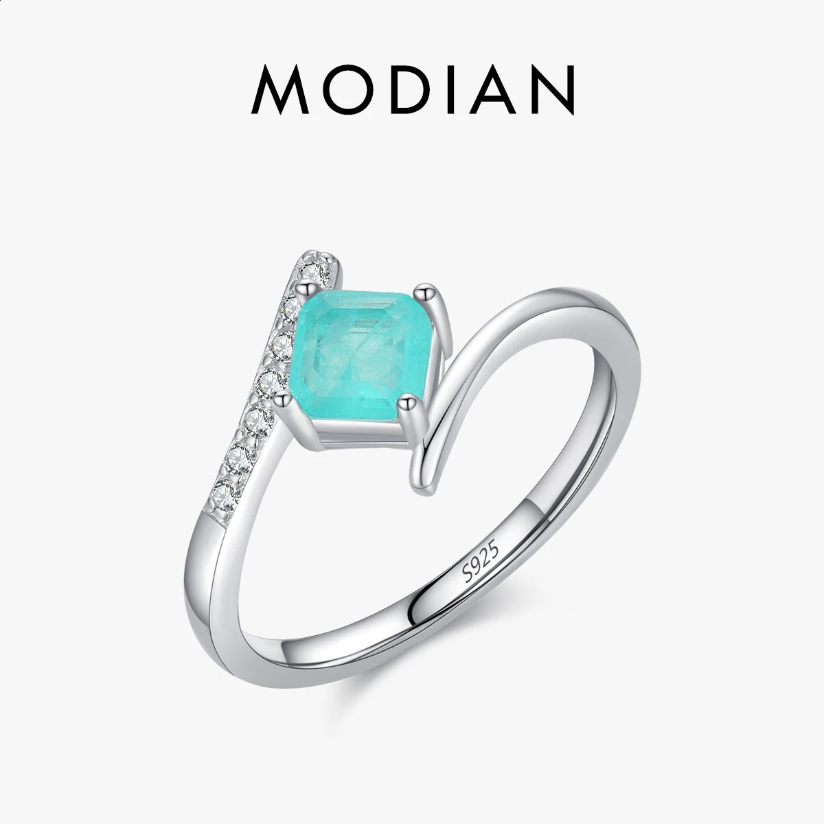 MODIAN Genuine 925 Sterling Silver High-Class Paraiba Tourmaline Finger Ring For Women Engagement Band Fine Jewelry 260624