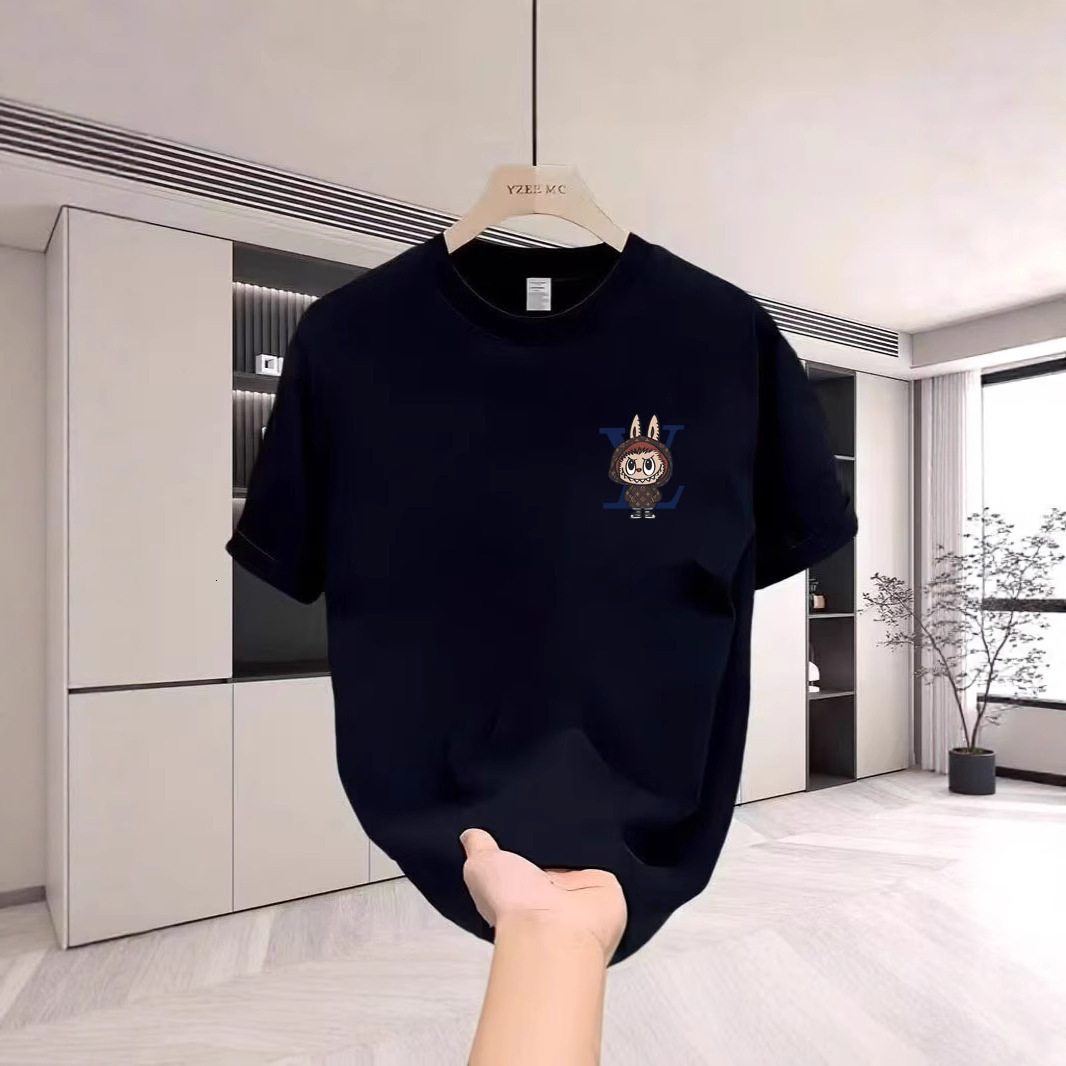 Fashion Heavyweight Trendy Pure Cotton Printed Men's Short Sleeve T-Shirt New Summer Hot Trend Casual Round Neck
