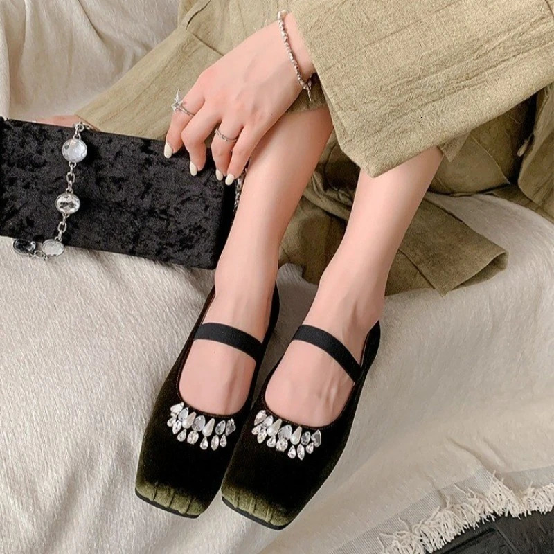 Low-heeled Single Shoes Autumn Square-toe Shallow Suede One-band Soft-soled Non-slip Low-top Shoes 260624