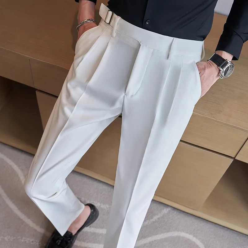 Spring Autumn High Quality Suit Pants Men Solid Color Waist Youthful Vitality Smart Casual Trousers Mens Slim Pant 260618