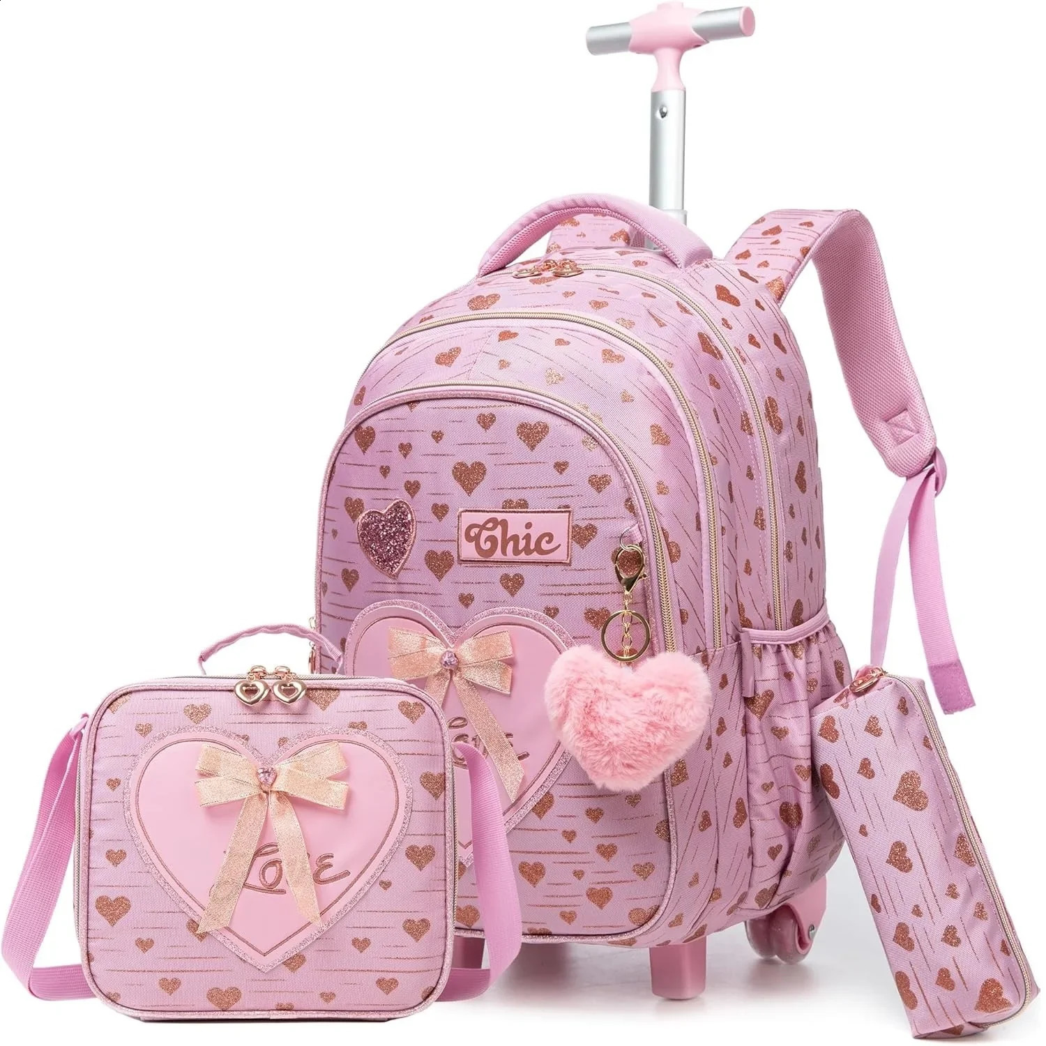 Kids Rolling Backpack for Girls Cute Bowknot Ribbon Backpacks with Wheels for Elementary Students School Trolley Bag on Wheels 260625