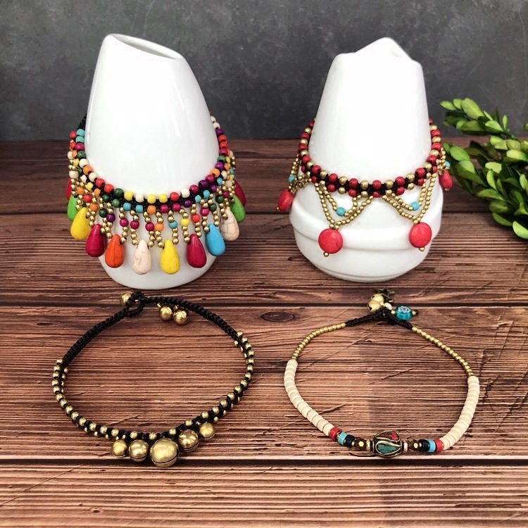 Handmade Vintage Bohemian Turquoise Tassel Anklet for Women, Ethnic Style with Bells, Versatile and Simple Foot Jewelry