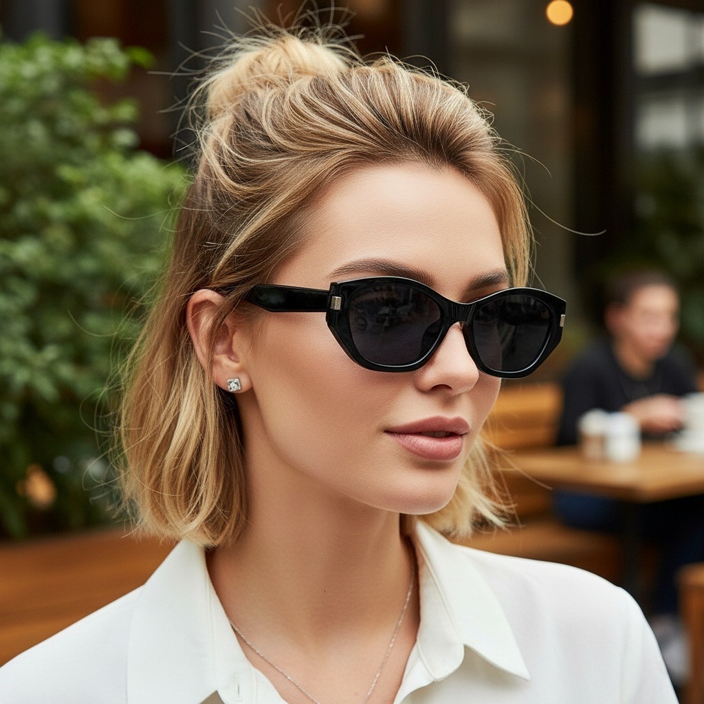 Korean-Style New Vintage Versatile Cat-Eye Sunglasses Women, High-End Fashion Stylish Girls, Suitable For Vacation And Street Photography