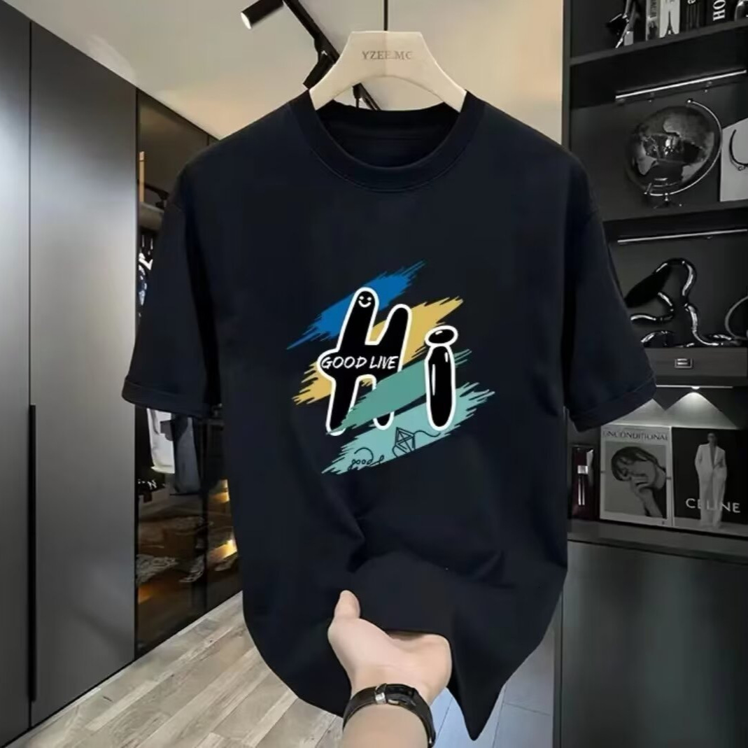 Men's New Round Neck Summer Printed Short Sleeve T-Shirt, Loose Fit, Trendy Tee For Teenagers And High School Students