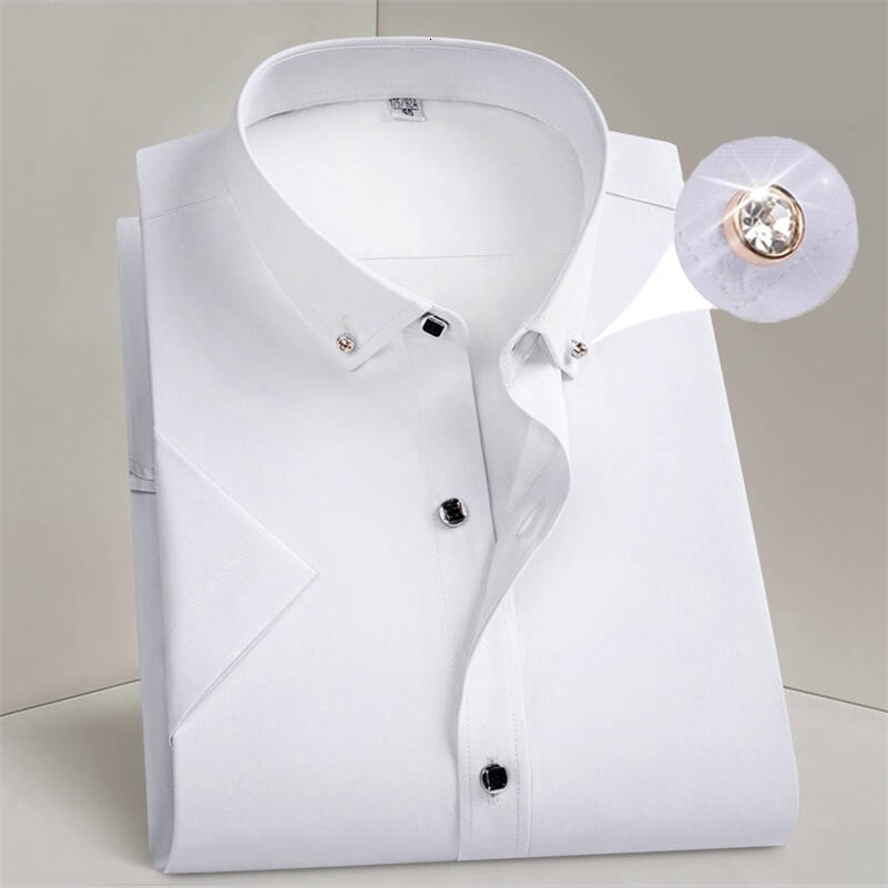 Mens Dress Shirt Formal Thin Business Classic Basic Diamond Button Social White Shirt Short Sleeve Men Clothing 260615