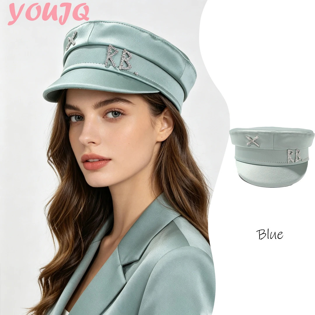 Spring Summer Caps for Women Blue sboy Diamond Letter Embellished Satin Baker Boy Hat Chapeau Homme 260624