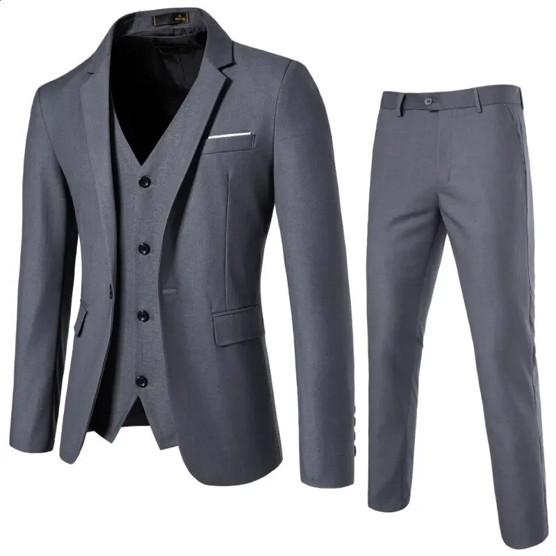 Suit Mens Blazer Vest Trousers Fashionable Business Solid-color Wedding British-style Workwear Casual Performance Suit 260624BJ