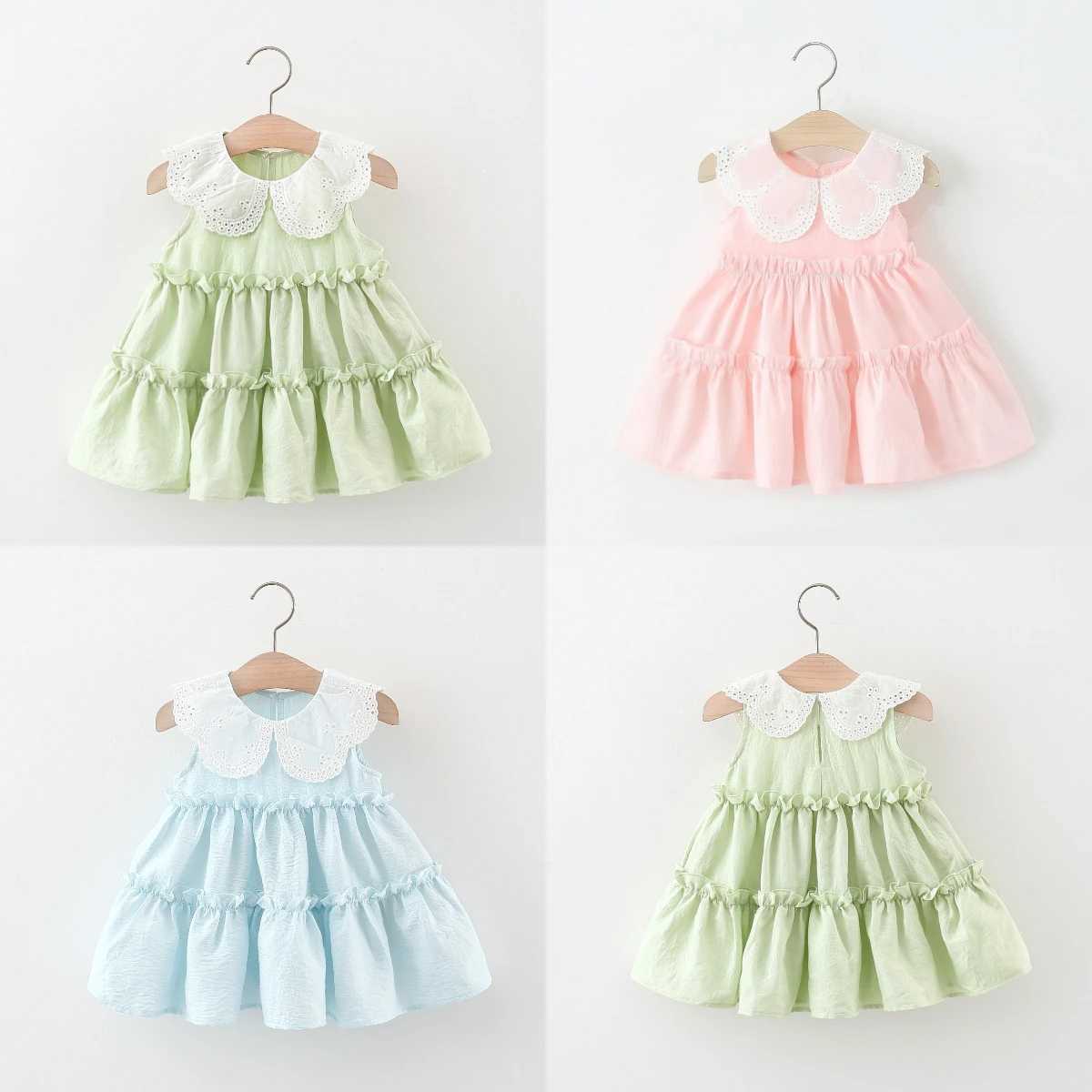 Summer Baby Girls Comfort Dress Green Sleeveless Lace Doll Collar Soft Cotton Dress New Arrival Kids Clothes Y2606257W6L