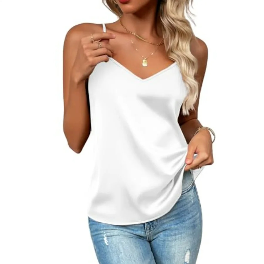 Zeagoo Womens Silk Satin Tank Tops 2026 V Neck Adjustable Spaghetti Strap Sleeveless Camisole Summer Basic Blouse 260616