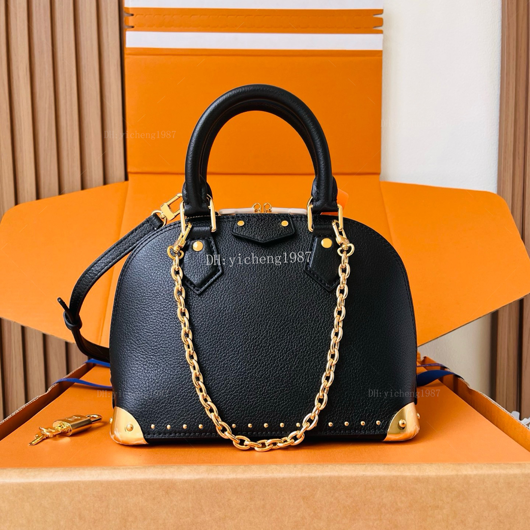 Mirror Quality Luxury Designer Cowhide Leather Shell Satchel Bag Women Top Handle Shoulder Crossbody Handbag Lock Charm 22cm VL005