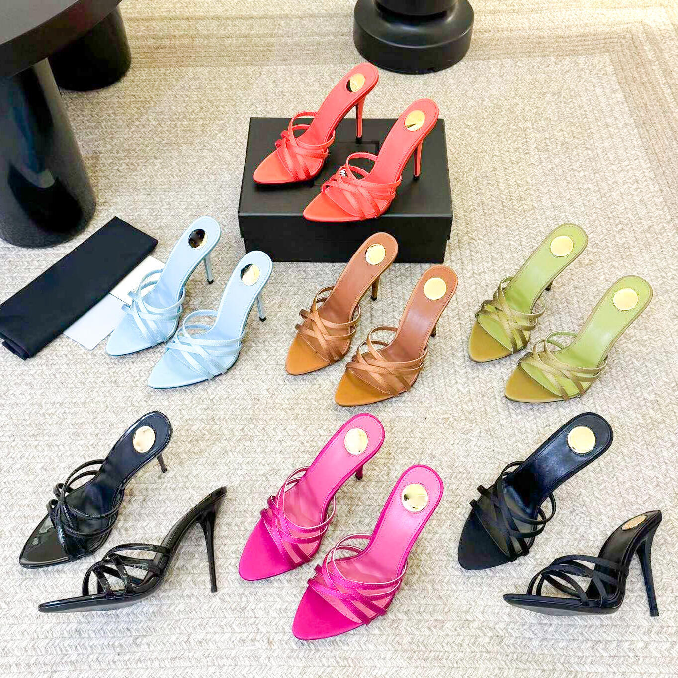 Top quality Silk quilted High heels Designer dress shoe Womens luxury slingback sandal Leather slide Gold sandale slipper casual Pumps walk mule wed