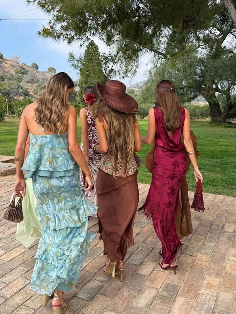 Floral Print Halter Top Maxi Skirt Set Women Sleeveless Backless Ruffle Skirts 2026 Summer Beach Boho Lady Vacation Outfits 260625