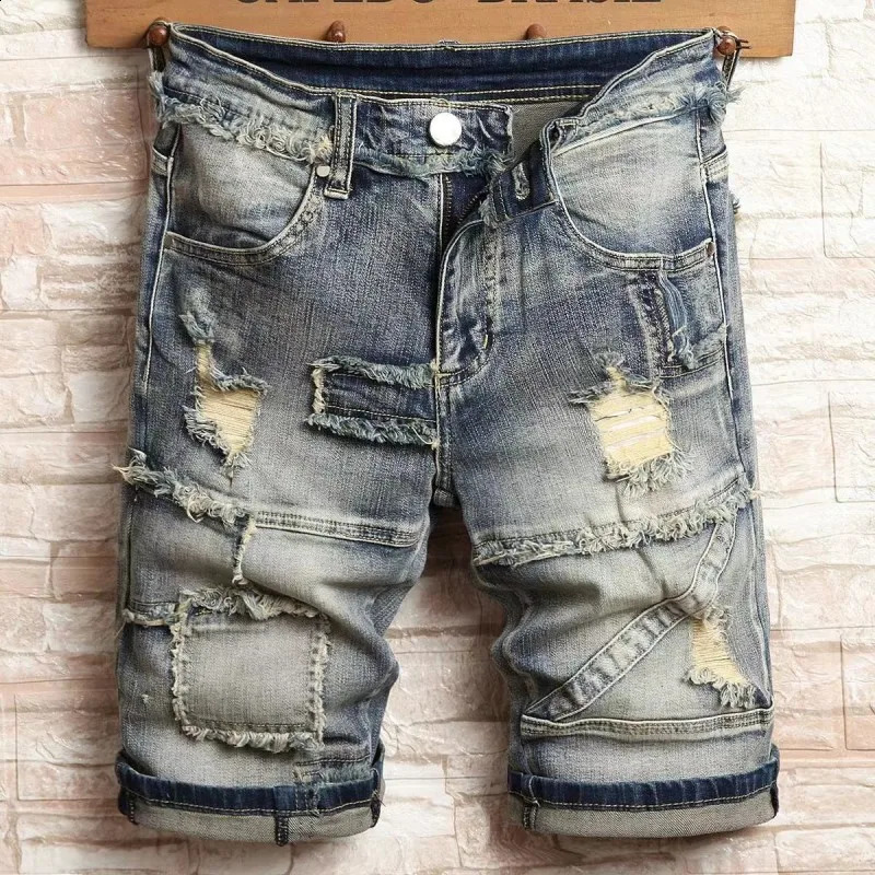 2023 Summer style Mens Short Jeans men Streetwear Big Hole Fashion Vintage Slim fit Denim Shorts full size 2836 260613