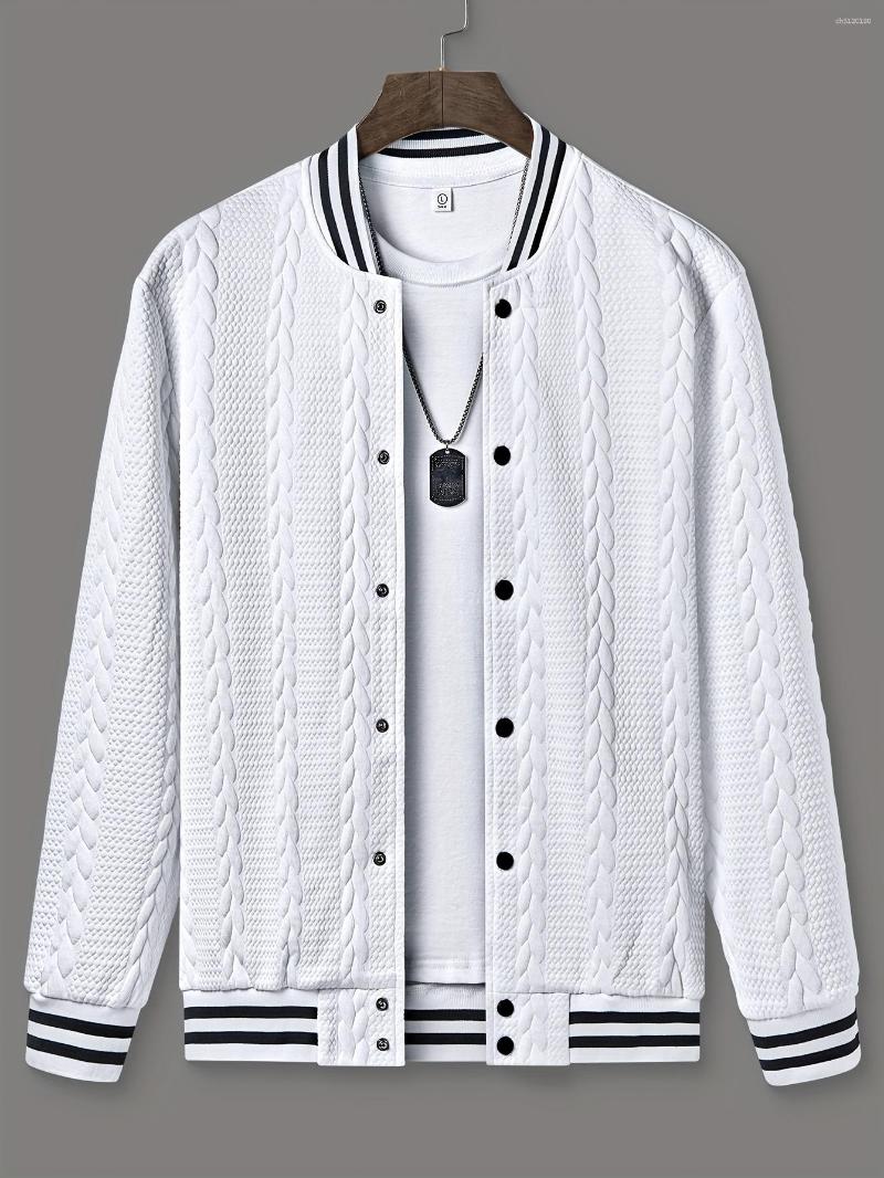 Men's Jackets 2026 European And American Cross-Border Autumn Winter Casual Wheat Ear Jacquard Fabric Contrasting Thread Long-Sleeved
