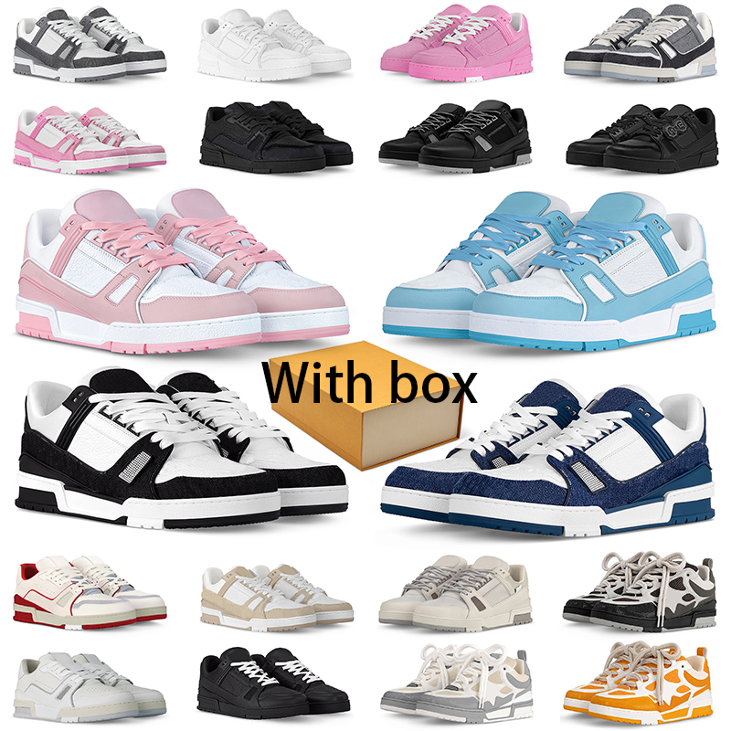 with box trainer sneaker for men women designer shoes casual platform sneakers triple black pink white green navy red leather denim skate outdoor sp