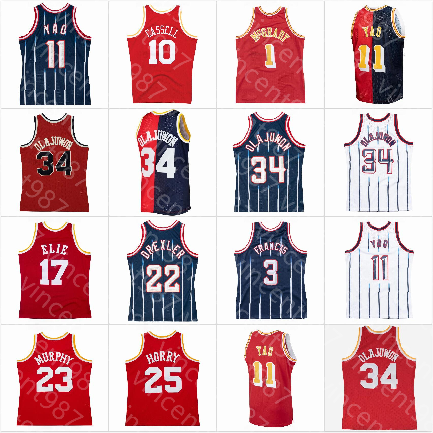 Stitched Retro Basketball Jersey Ming 11 Yao Hakeem 34 Olajuwon 1 McGrady Steve 3 Francis Sam 10 Cassell 17 Elie Clyde 22 Drexler 23 Murphy Robert 2