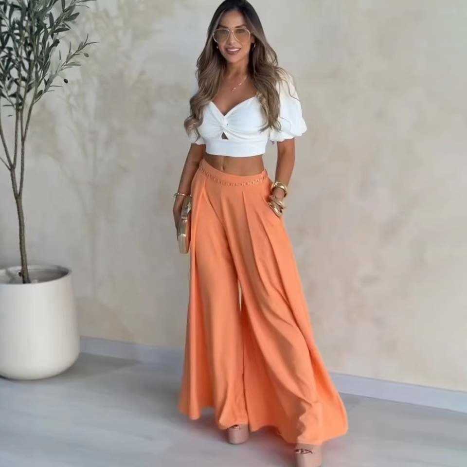 New Spring Summer High-waisted Wide-leg Pants Casual Trousers Elegant Basic Large Hem Wide Leg Skirt Pants Office Loose Lady Trousers 260625