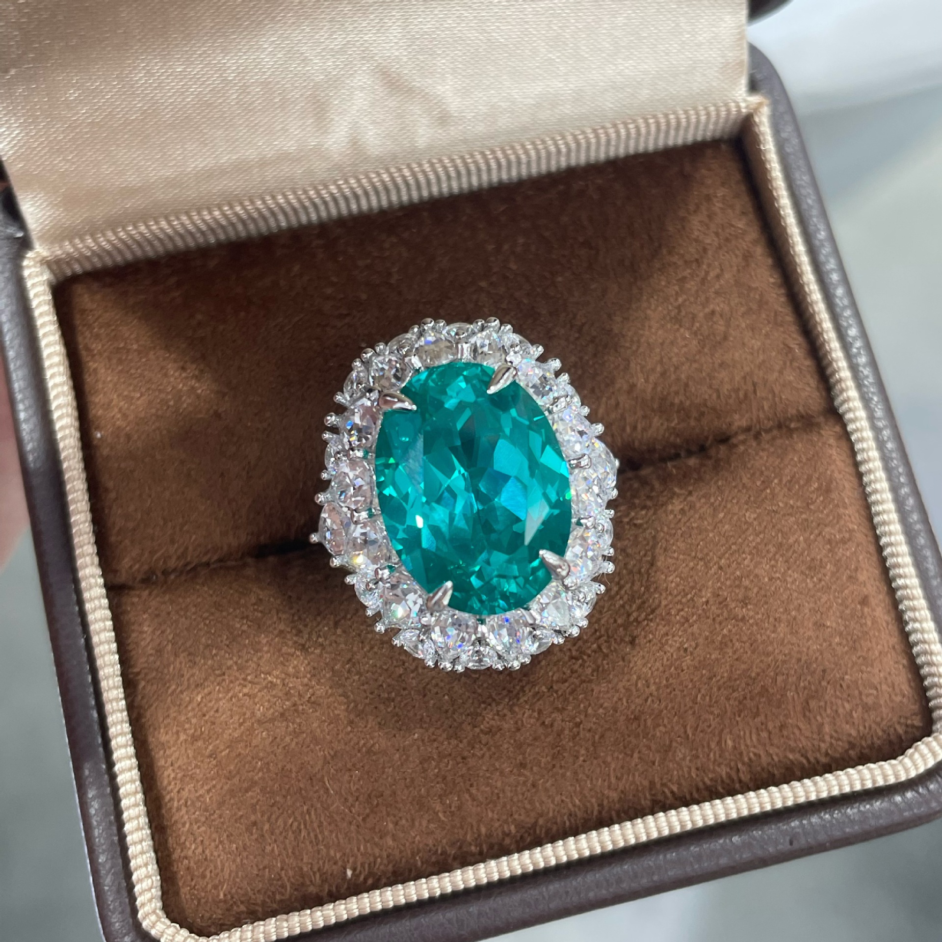 12CT Oval YAG Paraiba Tone Ring S925 Sterling Silver 18K Gold Plated Minimalist Solitaire Ring Luxury Blue Green Gemstone Fine Jewelry for Women
