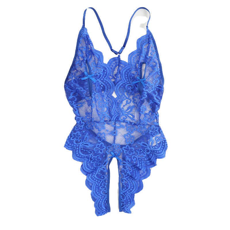 Blue New Sexy Lingerie Hollow Out Straps Backless Porn Transparent Underwear Crotchless Bodysuit Deep V Open Bra Erotic Costumes D260625