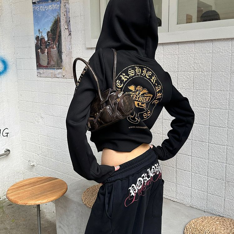 Felpa cardigan con cappuccio da donna Stampa di lettere gotiche da donna Giacca con zip ampia retrò per uomo Donna Abiti casual quotidiani da strada
