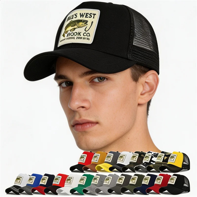s Fishing Embroidery Baseball Cap for Men Women Outdoor Fishing Mesh Hat Breathable Sunshade Dad Trucker Hat 260624