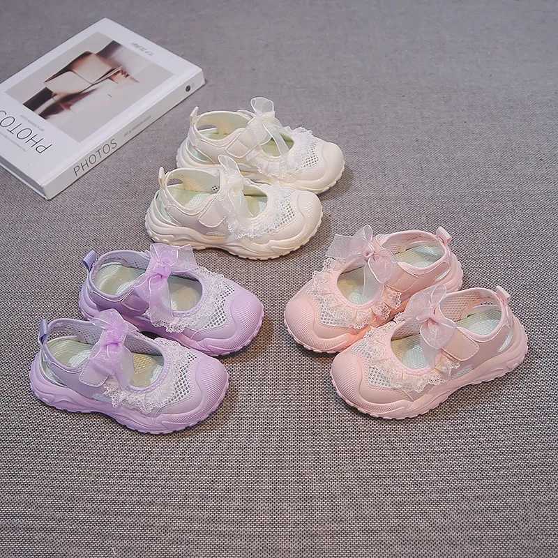2026 Summer Childrens Shoes Fashion Multi functional Baotou Sandals Solid Color Sports Mesh Bow Girls Anti slip Soft Bottom Y260624YO5M