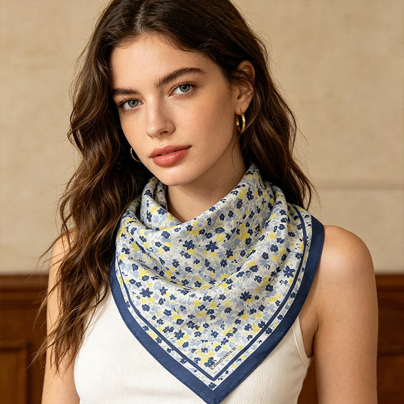Double Sided Floral Print Square Scarf Women Ditsy Flower Bandana Head Neck Scarf