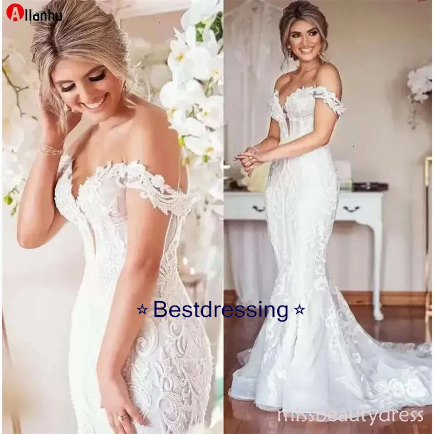 Lace Wedding Designer Dress Plus Size Mermaid Bridal Gowns Vintage Appliqued Off The Shoulder Sexy Lady Marriage Dresses Arabic Aso Ebi White Ivory
