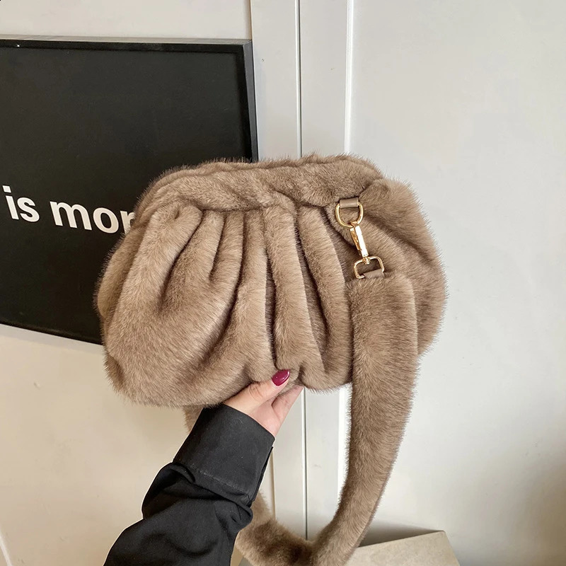 Fashion Pleated Cloud Bag Soft Faux Fur Handbag Korean-style Underarm Crossbody Bag Comfortable Womens Shoulder Bags 260625