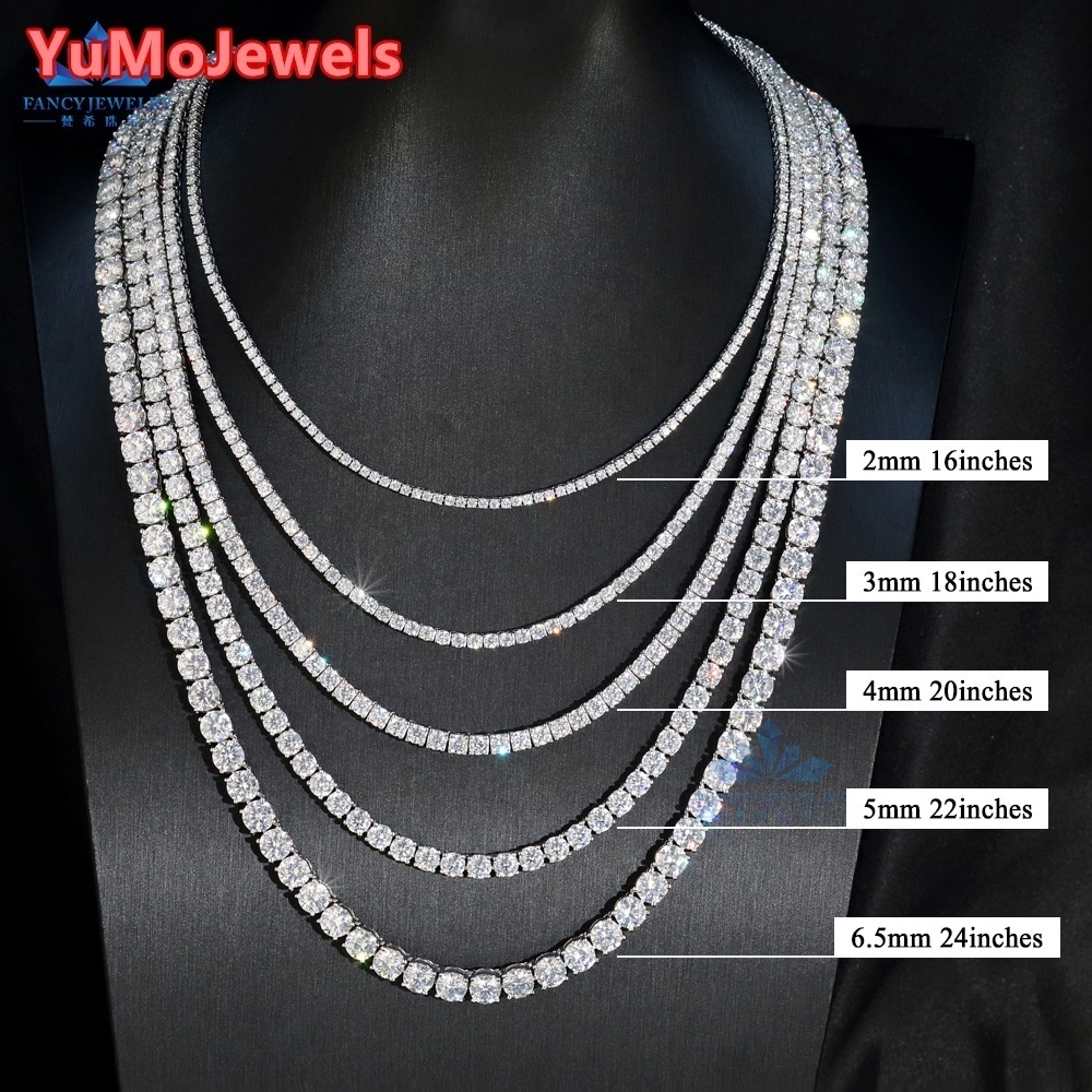 Factory Direct Sales Large Stock Hip Hop Jewelry 20mm 3mm 4mm 5mm 65mm VVS Moissanite Diamond 925 Silver Iced Out Tennis Chain