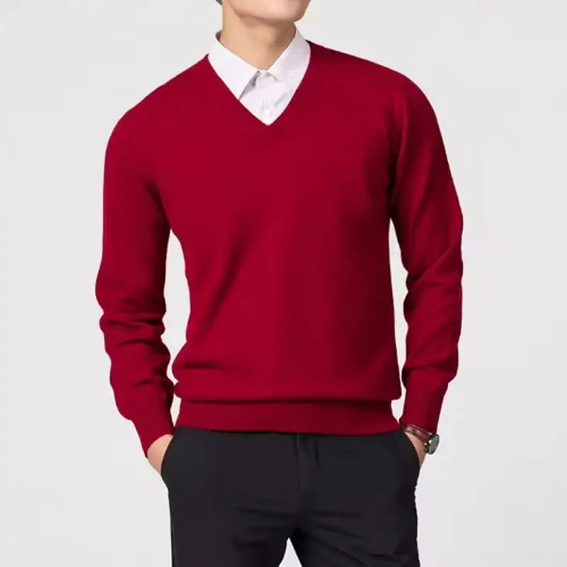 Wool Mens Sweaters V-neck Pullovers Cashmere Knitting Spring Autumn Sweaters Knitwear High Quality Jumpers Clothes 260624